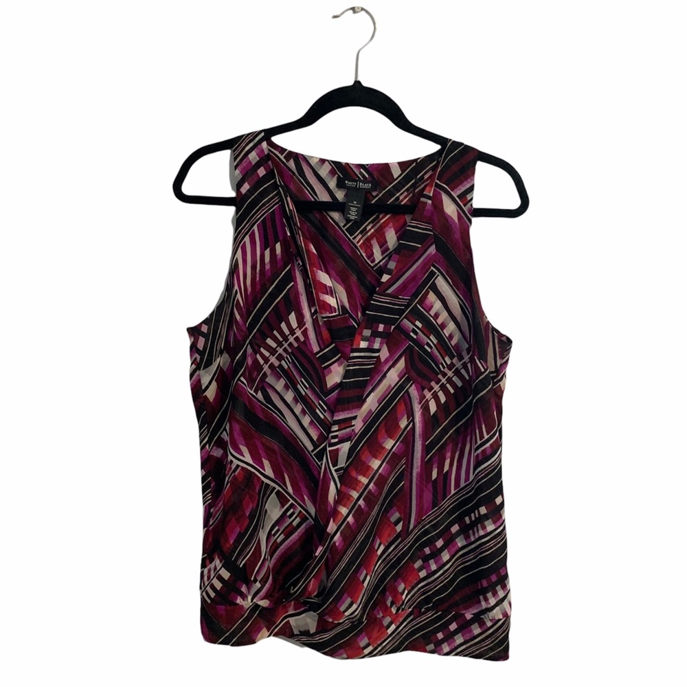 White House Black Market Magenta Pink Geometric Sleeveless Blouse
